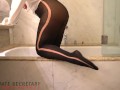 my private secretary in pantyhose fucked by the boss in the bathroom - cleaning up nylons in shower