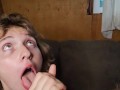 POV hot teen gives sloppy blowjob (licks cum off toes in full video on onlyfans!)