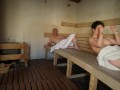 Best risky and fast fucking in public sauna, orgasm with squirting on his face from hot Latina milf