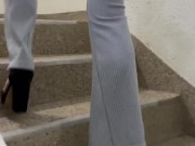 Walking behind Big Ass Blonde with High heels