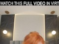 Hot redhead Lola Red plays with a huge dildo on the bed in VR.