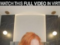 Hot redhead Lola Red plays with a huge dildo on the bed in VR.