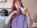 Horny redhead bounces on her unicorn dildo until she SOAKS the floor