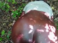 Ebony with big tits seduced a passerby and fucked him in the forest.