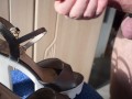Amazing cumshot on wife's heels