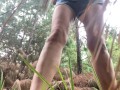I stumble upon a couple of fallen pines on the trail, pull down my pants, and release my piss