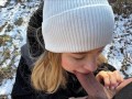 Russian blonde gave a blowjob in the forest and left, showing her ass! I'm glad about this!