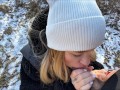 Russian blonde gave a blowjob in the forest and left, showing her ass! I'm glad about this!