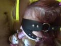 step sis in a bdsm mask practicing sucking dick