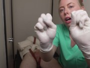 Gloved Nurse Semen Extraction on Restrained Patient