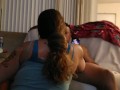 Petite babysitter in micro mini dress caught on her knees sucking dick on camera