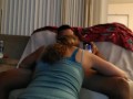 Petite babysitter in micro mini dress caught on her knees sucking dick on camera