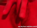 Horny girl masturbates her pussy in the club with red led lights