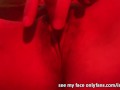 Horny girl masturbates her pussy in the club with red led lights