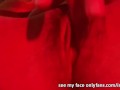 Horny girl masturbates her pussy in the club with red led lights