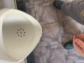 Peeing in a public toilet view from the eyes