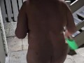 Bikini wearing BBW MILF walking and stripping