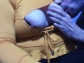 9 continuous minutes biting and sucking my big natural tits, he enjoys me breastfeeding him