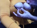 9 continuous minutes biting and sucking my big natural tits, he enjoys me breastfeeding him
