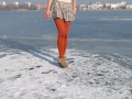 Walking in the park, on the ice, undressing and photo session
