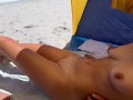 Teen with small saggy tits showing off to strangers on a public beach