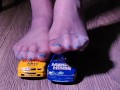 Crushing miniature model cars covered in baby oil wearing my nylon stockings