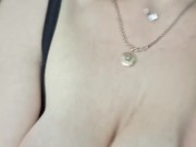 Smoking with bare tits, red lips