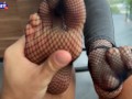 Redhead Footjobs After Foot Massage, Fucks And Gets Cum On Feet In Fishnet Stockings POV
