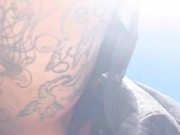 NZ goth girl upskirt beach walk