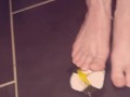 Egg gets crushed by barefeet Giantess