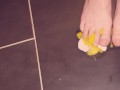 Egg gets crushed by barefeet Giantess