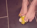 Egg gets crushed by barefeet Giantess