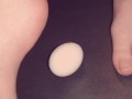 Egg gets crushed by barefeet Giantess