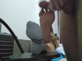 Slave jerk of on my asian socks (cum eating)