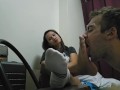Slave jerk of on my asian socks (cum eating)