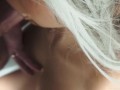 Wet Blowjob under Shower with huge load on tits. Two Angles, POV