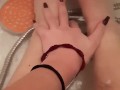 Fingertips slide deep before third squirt splashes