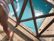 I fuck my sister-in-law on the balcony while my wife is in the pool