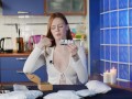 Trying on a chic sexy bodysuit and blue lingerie - Unpacking Gifts from the Past - ArinaFox