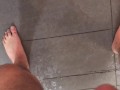 POV Yellow Morning Power Piss Leaves Huge Puddle on Kitchen Floor