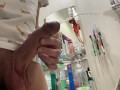 Morning pissing of uncircumcised penis in the bathroom