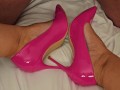 He is cumming all over my sexy hot pink heels