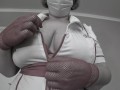 Mature bbw of the nurse cries and shows its big natural sagging boobs
