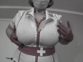 Mature bbw of the nurse cries and shows its big natural sagging boobs