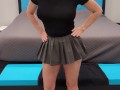 Sadie in a Grey Mini Skirt with a Black Top & Heels