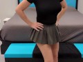 Sadie in a Grey Mini Skirt with a Black Top & Heels