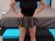 Sadie in a Grey Mini Skirt with a Black Top & Heels