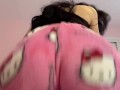 Pretty brunette Arab bouncing big fat ass in hello kitty pajamas