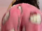 Pretty brunette Arab bouncing big fat ass in hello kitty pajamas