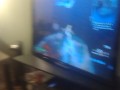 White Milf Flashes Her Pretty Pink Pussy and Hot Latino Guy Masturbates While She Plays Video Games